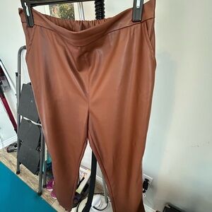 Isaac Mizrahi Faux Leather Cigarette Pants in Cognac Brown